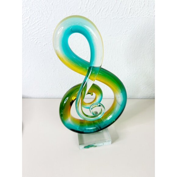 VTG Murano ? Glass Treble Cleft 11" Handblown Decor Blue Green Striped Music EUC - Picture 5 of 8